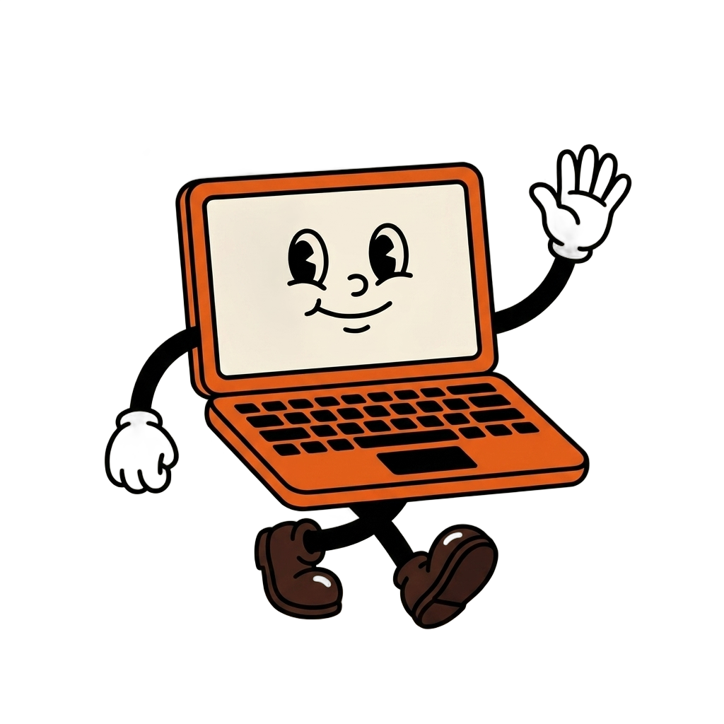 ANTE laptop mascot waving