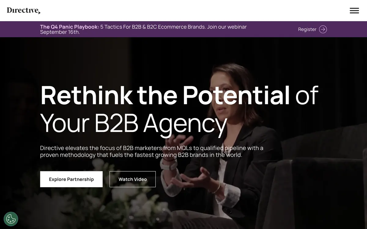 Screenshot of the Directive homepage