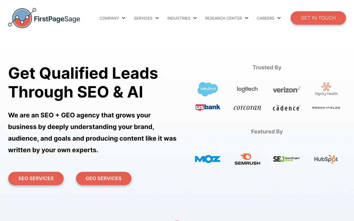 Screenshot of the First Page Sage homepage