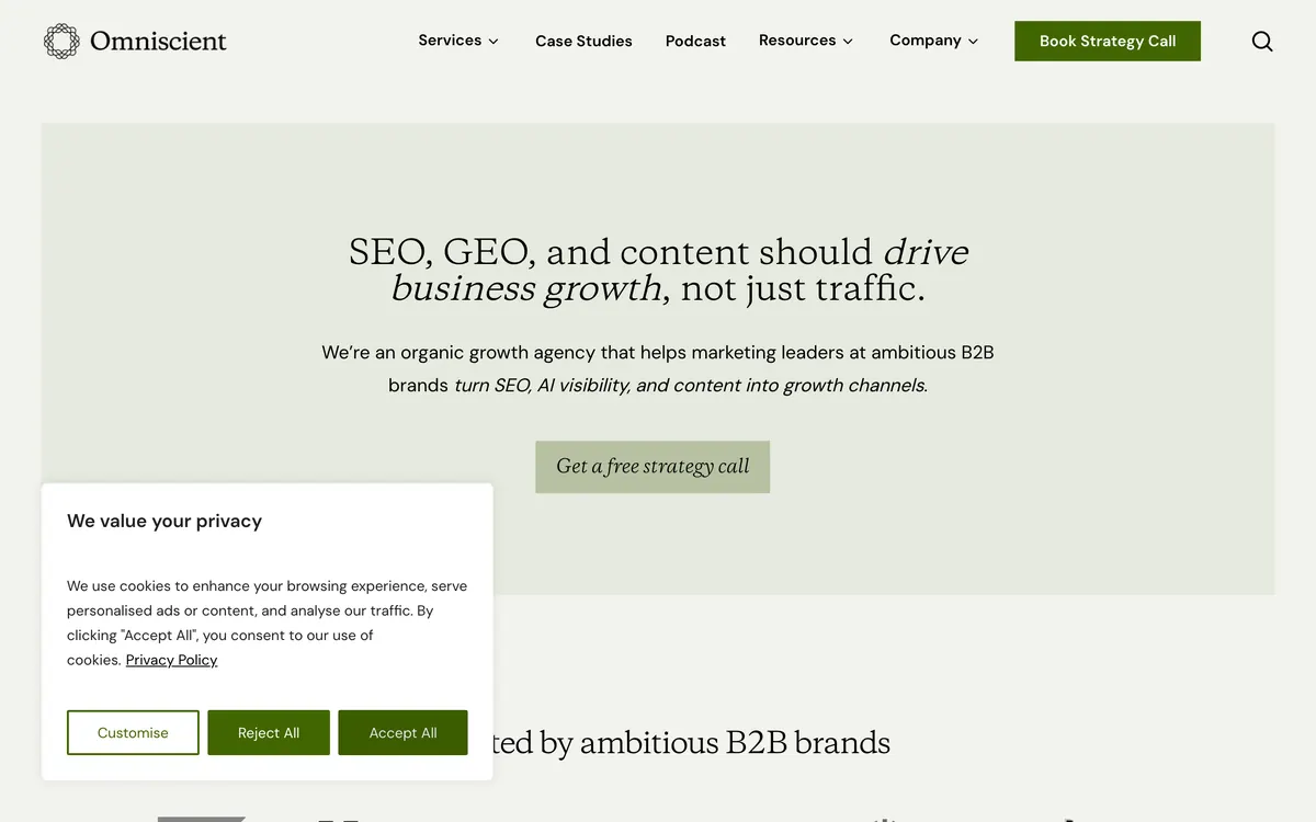 Screenshot of the Omniscient Digital homepage