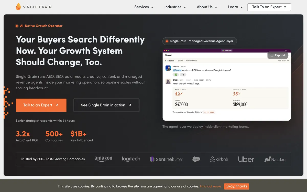 Screenshot of the Single Grain homepage